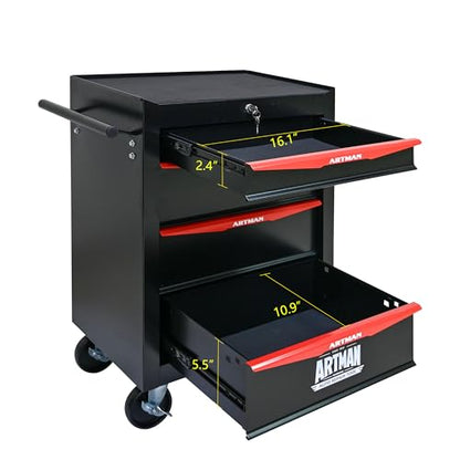 RYH 4/5/6/7 Drawers Rolling Tool Chest - Heavy Duty Mobile Tool Cart with Locking Wheels & Ball Bearing Drawers, 30.5" H x 20.9" W x13 D Garage Tool Storage Cabinet，Metal Tool Box (Black, 4 Drawers) - color: Black-red, size: 4 Drawers（30"H × 20"W × 13"D)