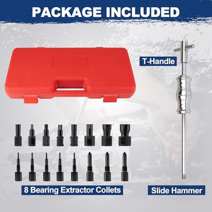 jiouxip 18PCS Blind Hole Collet Bearing Puller Set, Bearing Puller Set and Slide Hammer with Expandable Collets 8-32MM Insert Bearing Remover Set Tool for Automobiles, Motorcycles, Machinery