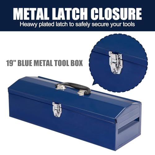 2pcS Portable Tool Box, 19in Metal Tool Box, 4 Non-Slip Foot Pads, Ideal for Trailer, Mechanic, DIY-ers, Car Toolbox, Workshops, Garages, Repair Shops,Blue - size: 2P-19in-Blue