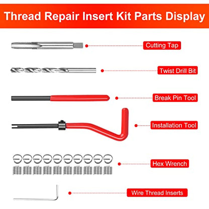 Thread Repair Kit M6 X 1.0mm, Metric Thread Repair Insert Kit | with HSS Drill Bits, Rethreading Inserts Tool Set for Damaged Thread Repairing - size: Metric,M6×1.0mm