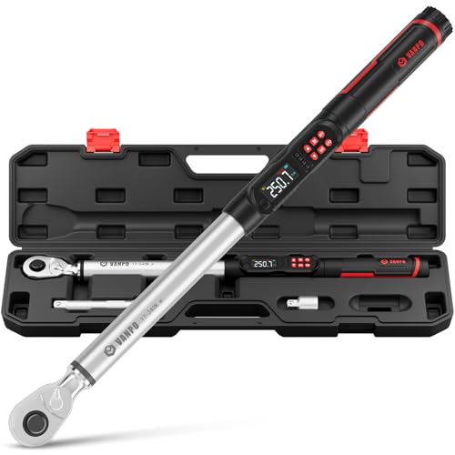 VANPO Digital Torque Wrench 1/2-Inch, 12.5–250.8 ft-lb, for Wheel Lug Nuts | Electronic Torque Wrench with LCD Display, Audible & Vibration Alert, for Automotive & Cylinder Heads, Brakes Maintenance - size: 1/2-inch 12.5-250.8 Ft-lb/17-340 Nm