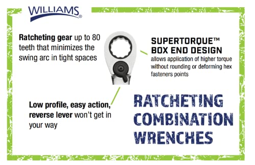 Williams JHW1226RC Reversible Ratcheting 12 Point SAE Combination Wrench, with High Polish Chrome Finish - 13/16-Inch - size: 13/16-Inch Single