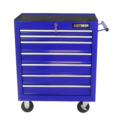 7-Drawer Tool Cart on Wheels, Drawers Rolling Tool Chest with Key Lock, Mobile Trolley Organizer Tools Box with Locking Wheels & Ball Bearing Drawers for Garage,Repair Shop (Blue) - color: Blue, size: 7 Drawers ②