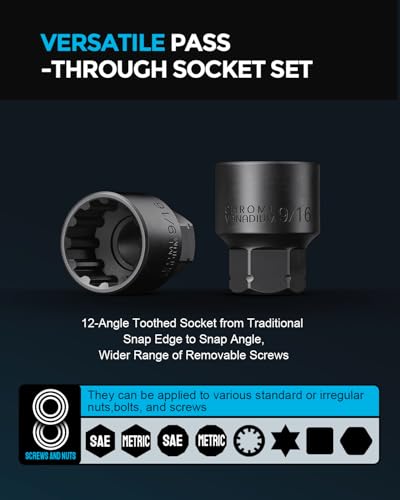 48 Pcs 1/4" Pass-Through Socket Set, SAE/Metric Go-Thru Ratchet Kit | Hollow SAE/metric mini sockets clear long threaded rods; include a 72-tooth ratchet, extension bar, 21 bits and 1/4" adapters - size: 48 Pcs