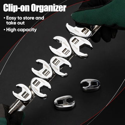 SHALL 3/8" Flare Nut Wrench Set, 10-Piece Metric Crowfoot Flare Nut Tool Kit for Nut Removal, 10-19mm, Clip-on Organizer, Tools for Mechanics, Access Fasteners in Tight Spaces