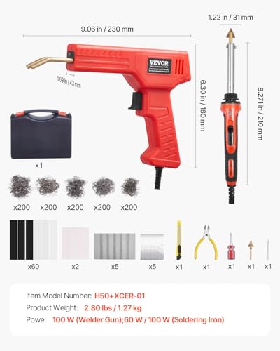 VEVOR Plastic Welder Kit Deluxe, 100W Plastic Welding Gun + 60 W/100W Soldering Iron, Professional Plastic Repair Welding Tool with 1000PCS Hot Staples & 60 Rods for Car Bumper Kayak Electronics Toys - style: 100W Gun + 60 W/100W Soldering Iron