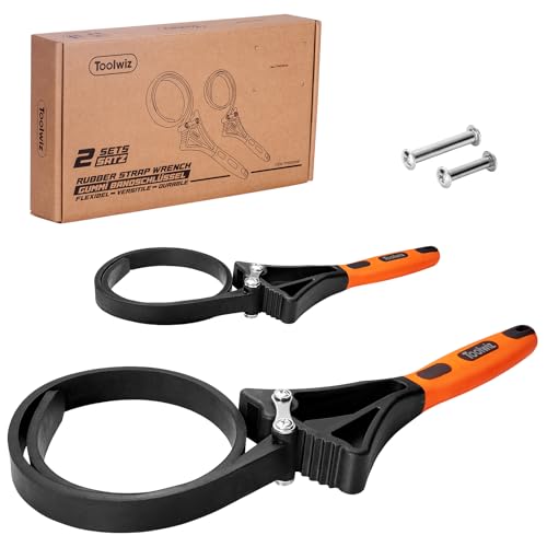 Toolwiz Rubber Strap Wrench Set, 2pcs for Pipes Below 6'' 150mm and 4'' 100mm Universal Adjustable Rubber Belt for Pipe Plumbers, Oil Filter, Jar Opener for Weak Hands - color: Orange