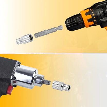 HARFINGTON Deep 6-Point Impact Socket 1/4" Drive 5.5mm Metric Socket 25mm (1") Long with 1/4" Hex Shank Adapter, CR-V Steel Socket Adapter Accessory Tool Set Kit for Hex Bolts Nuts - size: 5.5mm x 25mm