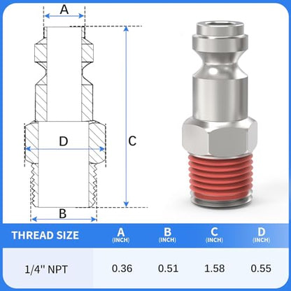 ChillWaves Automotive T-Style Air Plug, 1/4" NPT Male Pneumatic Plugs, Air Compressor Accessories Fittings(20-PACK) - size: 1/4" MNPT(1/4" Body)