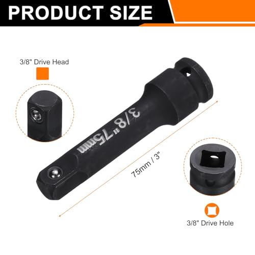 HARFINGTON Impact Socket Extension Bar 3/8" Square Drive 3" Long CR-V Steel Extension Rod Ratchet Wrench Driver Adapter for Axle Nut Sockets, Black - size: 3/8" Square Drive 3" Long