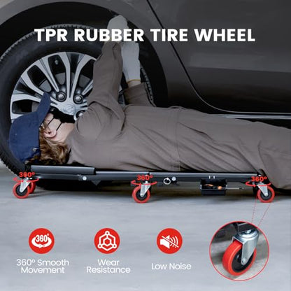KROAK Creeper, 36 Inches 2 in 1 Z Creeper Seat 330 lbs Capacity Garage Chair Adjustable Rolling Folding Car Creeper with 6 pcs Wheels,Lay Down or Sit for Garage, Shop, Auto Repair Black - size: 36"
