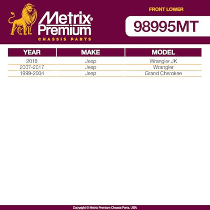 Metrix Premium Chassis Parts - 2 PC Front Upper Ball Joint Kit Fits 94-01 Dodge Ram 1500 4WD, 94-99 Ram 2500 4WD, 84-01 Jeep Cherokee, 86-92 Comanche, 87-17 Wrangler Replacement K3134T, Made in Europe - size: K3134T x2/ PAIR