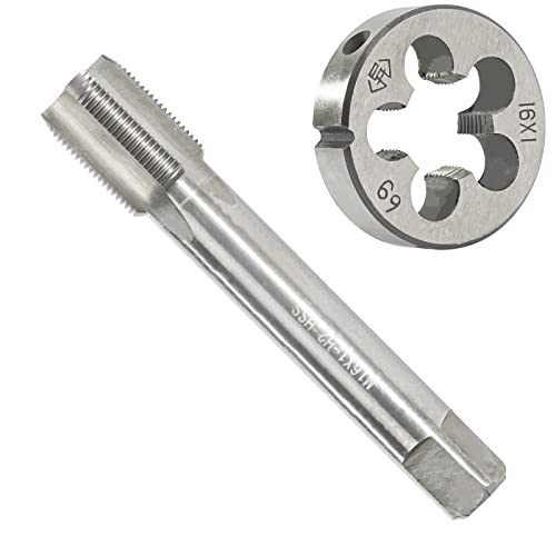 M16 x 1.0 Metric Tap and Die Set, M16 X 1.0mm HSS Machine Thread Tap and M16 X 1mm Alloy Tool Steel Round Thread Die Right Hand - size: M16x1mm