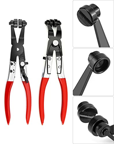 QWORK Hose Clamp Pliers Set, 2-Piece Auto Locking Clamps, Flat & 45 Angled Belt Hose Repair Tool