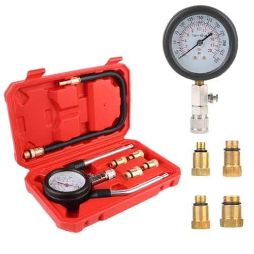 Engine Compression Meter Pressure Gauge 0-300 PSI with M10 M12 M14 M18 Adapter Automotive Cylinder Tester Kit
