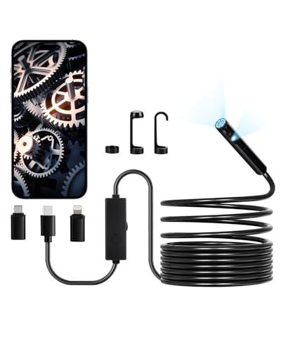 VEVOR Endoscope Camera with Light, Dual Lens Borescope for Android & iOS, 1920P HD Inspection Camera with 8 + 1 LED Light, 2X Zoom, 16.4FT Snake Cable, IP67 Waterproof Snake Camera for Auto, Plumbing - size: 16.4FT