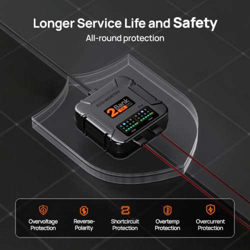 ECO-Worthy 2 Bank Marine Battery Charger 10A (5A/Bank), IP68 Waterproof 12V Charger & Maintainer for Boat RV Car, Lead-Acid LiFePO4 & Calcium Battery Desulfator