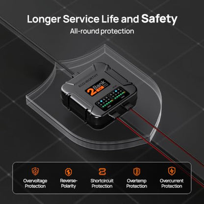 ECO-Worthy 2 Bank Marine Battery Charger 10A (5A/Bank), IP68 Waterproof 12V Charger & Maintainer for Boat RV Car, Lead-Acid LiFePO4 & Calcium Battery Desulfator