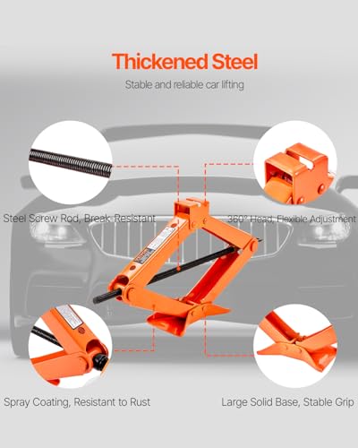 VEVOR Scissor Jack, 2.5 Ton/5512 lbs Scissor Car Jack with 3.7"-17.1" Lifting Range, Heavy Duty Tire Changing Kit, Includes Ratchet Wrench, Lug Wrench & Socket, Fits Most Cars Trucks Sedans SUV MPV