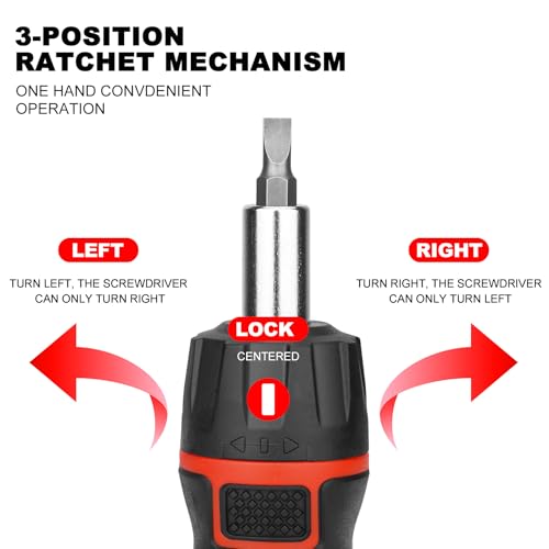 HAUTMEC 7-in-1 Stubby Ratcheting Screwdriver Set, Ratchet Short Screwdriver Set with Multi Bit Screw Driver Tool All in One, Chrome Vanadium Steel Shaft 3PCS Phillips and 3PCS Slotted - color: 7-in-1 Ratcheting