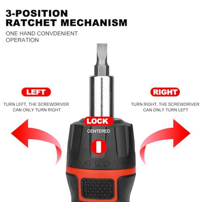 HAUTMEC 7-in-1 Stubby Ratcheting Screwdriver Set, Ratchet Short Screwdriver Set with Multi Bit Screw Driver Tool All in One, Chrome Vanadium Steel Shaft 3PCS Phillips and 3PCS Slotted - color: 7-in-1 Ratcheting