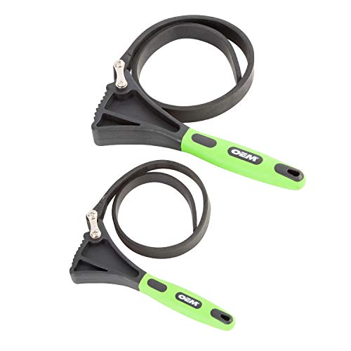 OEMTOOLS Rubber Strap Wrench Set for Pipes, Faucets, Jar Opener, & Plumbing | 2 Piece Adjustable Oil Filter Wrench, Reinforced Rubber, 24" & 16" Strap Length, Multi-Groove Design for Secure Grip