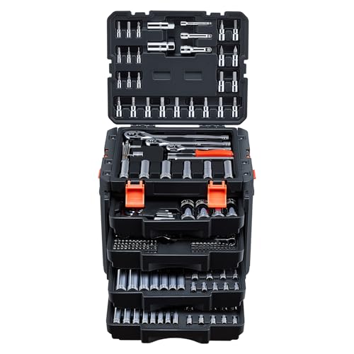 VEVOR 297 PCS Mechanic Tool Set with 4-Drawer Tool Box 1/4" 3/8" 1/2" Drive | SAE & Metric Socket Set, Car and Motorcycle Tool Kit with Combination Wrenches, Bits, Ratchets, Spark Plug Sockets - size: 1/4"&3/8"&1/2", style: 297 PCS
