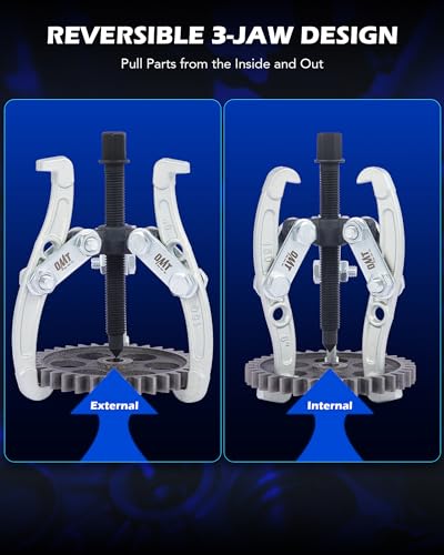 OMT 3" 4" 6" 8" Gear Puller Set, 3 Jaw Puller with Reversible Jaws | 4pc Bearing Puller Pulley Puller Tool Kit for Pulley Gear Bearing Flywheel Removal, Silver - color: silver, size: 3" 4" 6" 8"
