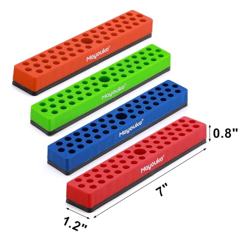 Mayouko 6PCS 1/4" Magnetic Hex Bit Holder Rack Organizer, 258 Holes, 1/4-Inch Drill Bit Holder, 6 Racks, Magnetic Bit Holder with Magnet Base for Screwdriver Bits - color: Red-2packs,blue-2packs,orange,green