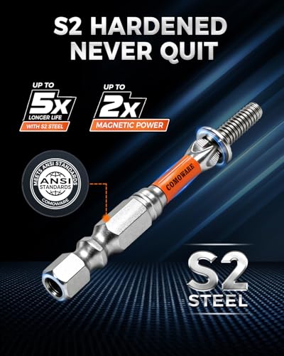 COMOWARE High Magnetic Screwdriver Drill Bit Set, 12PCS, #2 Anti-Slip Long Phillips Bits, S2 Steel, Chrome Plated for Rust Resistance, 2–6" Magnetic Impact Bits for Power Drill - color: Ph2 12pcs
