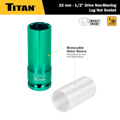 Titan 21094 1/2-Inch Drive x 22mm Non-marring Impact Deep Lug Nut Socket - size: 22mm