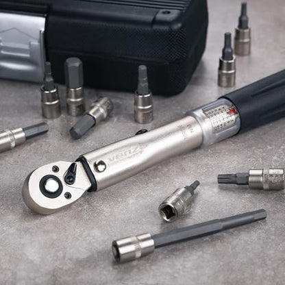 Venzo Bicycle Bike 1/4 Inch Driver - Torque Wrench Allen Key Tools Socket Set Kit 2-24Nm - Small Adjustable