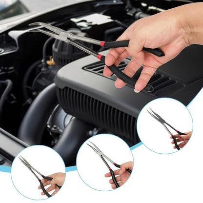 4-Piece 11" Precision Long Nose Pliers Set with Insulated Comfort Grip Handles,Straight Long Needle Nose Pliers,25/45/90 Degree Angle Curved Pliers for Wire Bending,Shaping,Trimming - size: 4pcs-Straight/25/45/90
