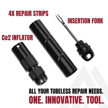 KOM Cycling Tubeless Tire Repair Kit for Bikes 8 Colors! Fixes Mountain Bike and Road Bicycle Tire Punctures - color: Red (PRO with CO2 Inflator)
