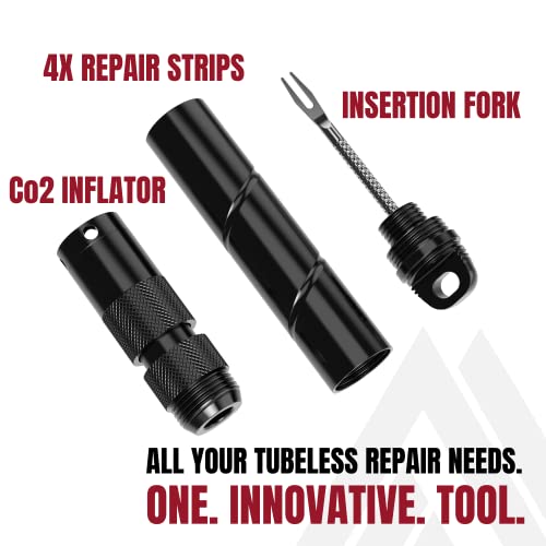 KOM Cycling Tubeless Tire Repair Kit for Bikes 8 Colors! Fixes Mountain Bike and Road Bicycle Tire Punctures - color: Black (PRO with CO2 Inflator)