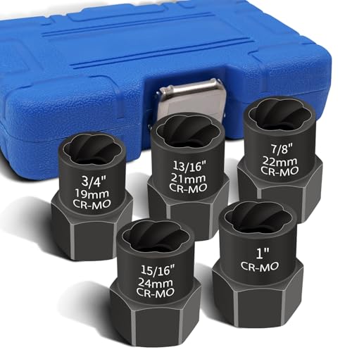 5PCS Heavy Duty Bolt Extractor Set, 1/2" Drive Easy Out Bolt Extractor Set, Nut Extractor Set Broken Bolt Extractor Kit for Removing Stripped Lug Nuts, Rounded off Nuts, Bolts, Studs