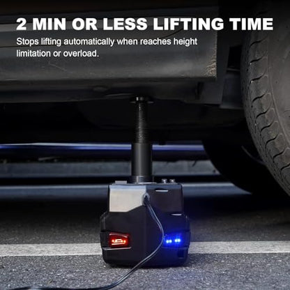Electric Car Jack Kit 5 Ton 12V Floor Jack with Impact Wrench and Tire Inflator Pump Portable Hydraulic Car Jack for SUV Sedans Tire Change with LED Light, Lifting Height 6 to 17.7 Inch (Black)