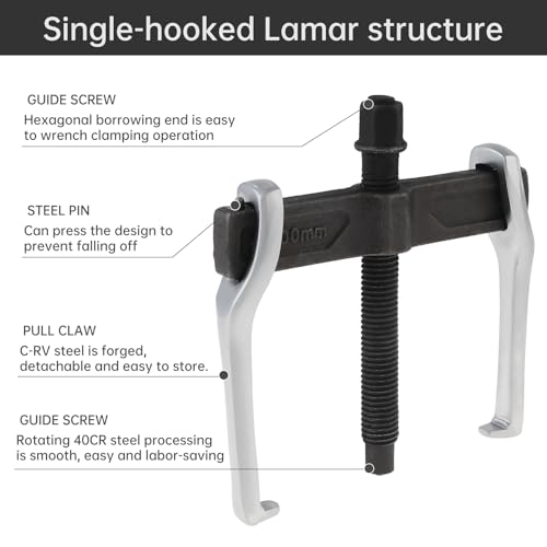 ChgImposs 4 Inch CR-V 2-Jaw Gear Puller, Adjustable Bearing Puller Gears, Reversible Removal Tool for External Internal Pulling, Single Hook Two Claws Puller Tool Separate Lifting Device
