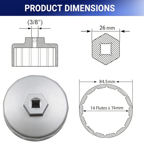 Oil Filter Wrench, Heavy Duty Aluminum 74mm 14-Flute Oil Filter Cap Removal Tool, Compatible with Mercedes Benz, Audi, VW, Porsche, Audi, Mazda, Sprinter Select Mobil1, Bosch, Mahle