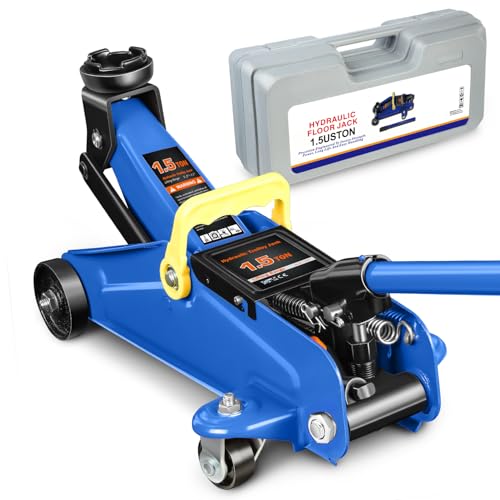 Magshion Low Profile Hydraulic Floor Jack, 1.5 Ton (3000 lbs) Steel Trolley Service Jack with Swivel Casters, Overload Protection, and Safety Valve for Garage and Vehicle Maintenance, Blue - color: Blue, size: 1.5 Ton