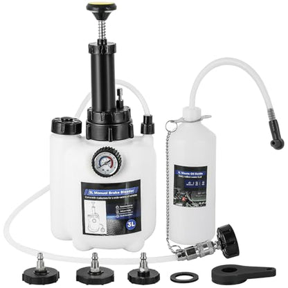 NYXOVA 3L Brake Bleeder Kit, Manual Brake Bleeder Vacuum Pump Kit with 1L Brake Bleeder Bottle and 4 Master Cylinder Adapters, Brake Fluid Bleeder Kit