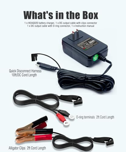 Heagstat HEAG020 Trickle Battery Charger, 12V 2000mA Battery Maintainer - size: 2A 12V