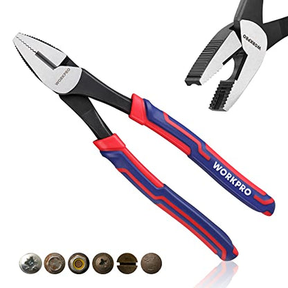 WORKPRO 8" Linesman Screw Extractor Pliers(Combination Pliers) with Unique Non-slip Jaws, Stripped Screw Remover Tool, Lineman Plier for Quickly Removal of Damaged or Rusted Fasteners