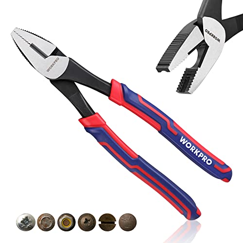 WORKPRO 8" Linesman Screw Extractor Pliers(Combination Pliers) with Unique Non-slip Jaws, Stripped Screw Remover Tool, Lineman Plier for Quickly Removal of Damaged or Rusted Fasteners