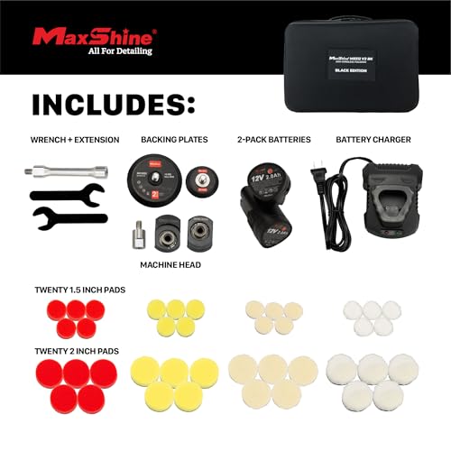 Maxshine M0312 V2 Cordless Mini Polisher – Lightweight DA & Rotary Buffer for Cars, Trucks & Boats, 6-Speed Portable Detailing Tool for Scratch Repair, Headlight Restoration, Swirl Removal - Black