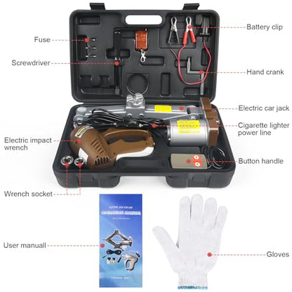 Electric Car Jack 3 Ton Scissor Jack, 12V Electric Portable CarJack, Electric CarJack Kit with Impact Wrench, Scissor Jack for Cars, Electric Floor HydraulicJack for Lifting Cars - size: 3T