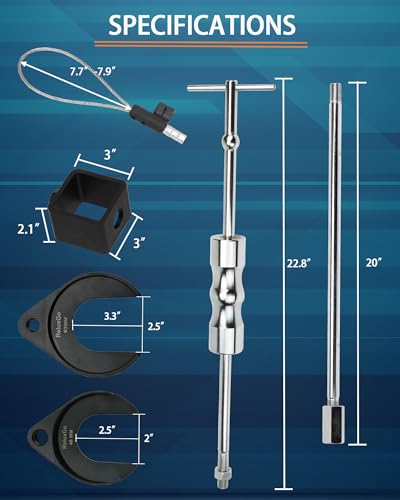ReluxGo Inner CV Axle Puller Removal Tool with 5/8"-18 Slide Hammer and Extension Upgraded Pole, CV Joint Removal Tool with 63mm 48mm CV Joint Fork and Outer CV Joint Adapter Steel Cable Adapter - size: 2" & 2.5" CV Joint Fork With Box