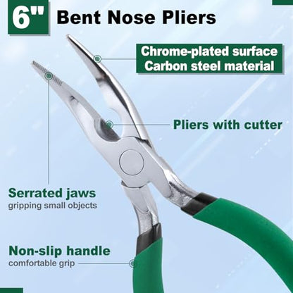 6 Inch Mini Bent Nose Pliers with Cutter Carbon Steel - style: Bent Nose Pliers