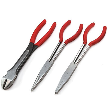XtremepowerUS 9 Pieces 11" Long Reach Needle Mechanics Electricians Craft & Hobby Nose Pliers 45° Bent Nose，90° Bent Nose Plie Diagonal Pliers for Narrow Spaces with Pouch Set