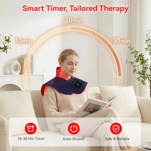 Red Light Therapy for Neck Shoulder, 660nm & 850nm Infrared Light Therapy Wrap, Cordless 5000mAh Rechargeable Light Therapy Pad with Timer & Pulse Modes for Home Use